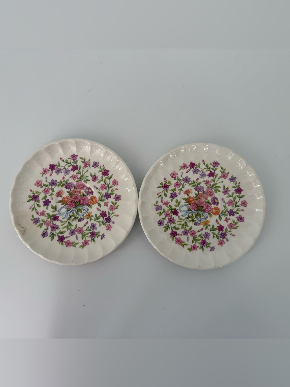 Vintage WS George Bolero Floral Saucers Plates Set of 2 USA Pottery 6 Inch